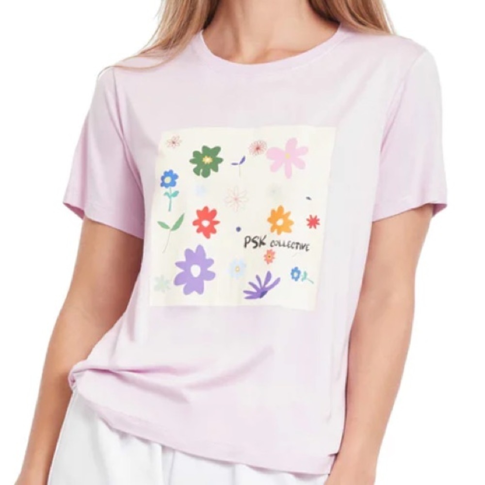 NWT PSK Collective floral graphic tee pink size 2X stretchy plus size petal pink